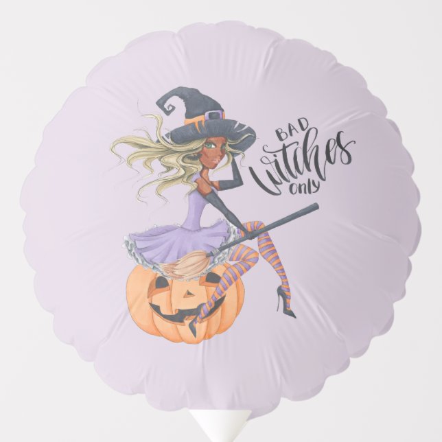 Purple Witch Halloween "Bad Witches Only" Slogan Balloon (Front)