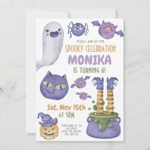 Purple witch Halloween Cauldron Spooky Birthday Invitation