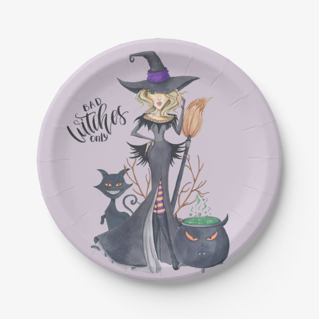 Purple, Witch, Halloween Paper Plates (Front)