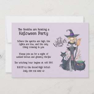 Purple Witch Hat Halloween Spooky Magical Party Invitation