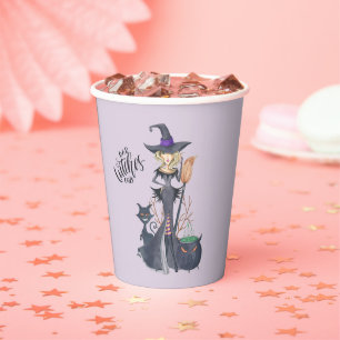 Purple Witch Hat Halloween Spooky Magical Party Paper Cups