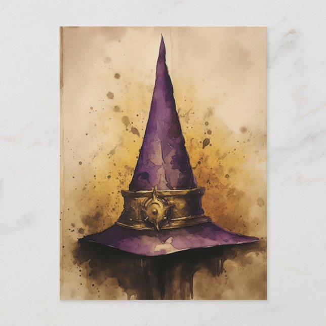 Purple Witch Hat Watercolor Postcard (Front)