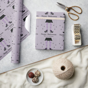 Purple Witch Legs And Spiders Halloween Pattern Wrapping Paper