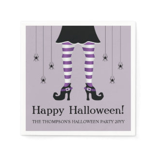Purple Witch Legs And Spiders Happy Halloween Napkins