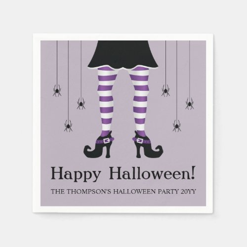 Purple Witch Legs And Spiders Happy Halloween Napkins