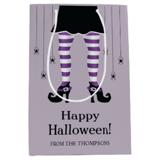 Purple Witch Legs And Spiders Happy Halloween Text Medium Gift Bag