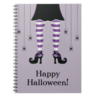 Purple Witch Legs And Spiders Happy Halloween Text Notebook