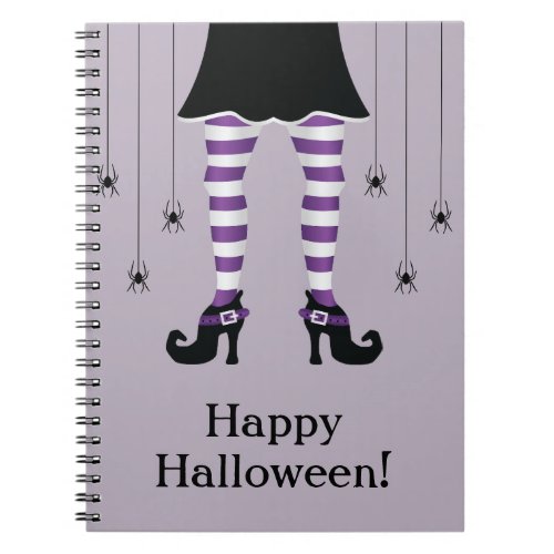 Purple Witch Legs And Spiders Happy Halloween Text Notebook