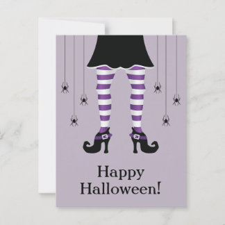 Purple Witch Legs And Spiders Happy Halloween Text Postcard