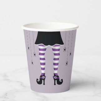 Purple Witch Legs And Spiders On Lilac Background Paper Cups