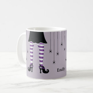 Purple Witch Legs And Spiders With Name Halloween Coffee Mug