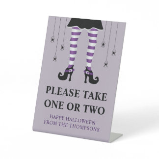 Purple Witch Legs Halloween Trick Or Treaters Note Pedestal Sign