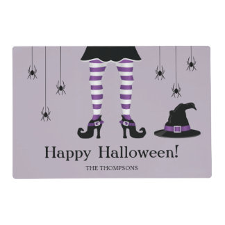 Purple Witch Legs With A Hat And Spiders Halloween Placemat