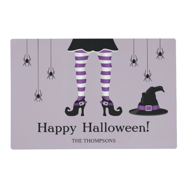 Purple Witch Legs With A Hat And Spiders Halloween Placemat (Front)