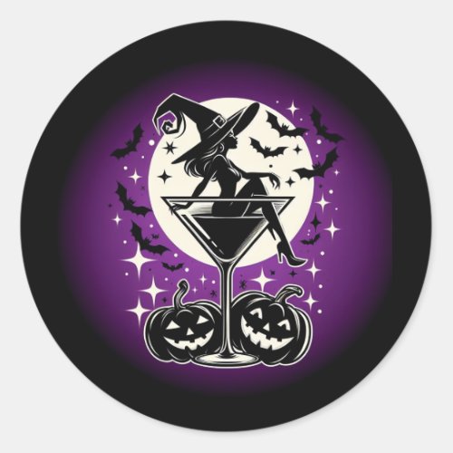 Purple Witch Martini Classic Round Sticker