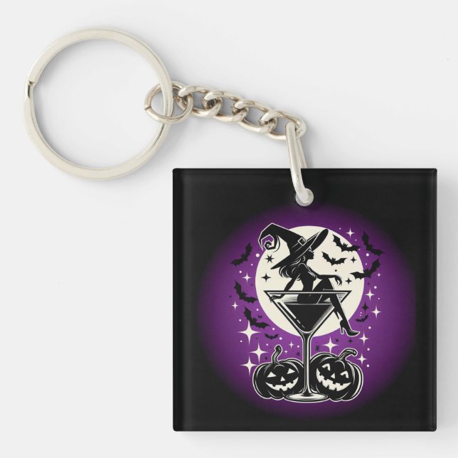 Purple Witch Martini Keychain (Front)