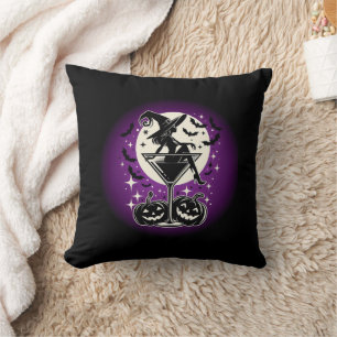 Purple Witch Martini Throw Pillow