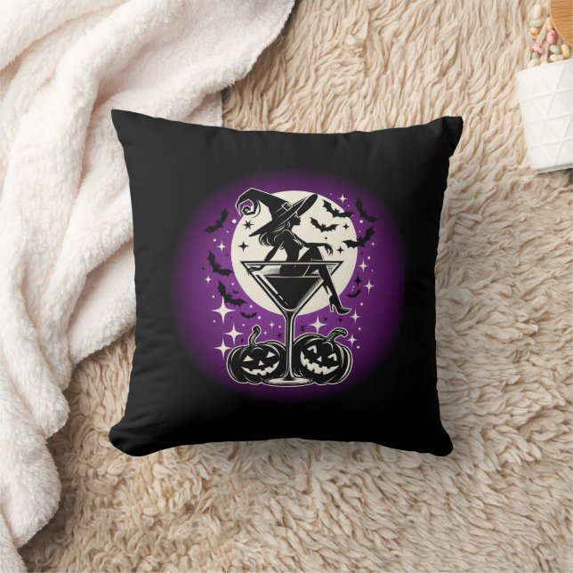 Purple Witch Martini Throw Pillow (Blanket)