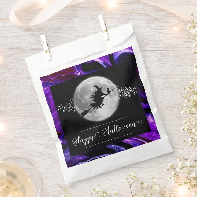 Purple Witch Silhouette Halloween Favor Bag (Clipped)