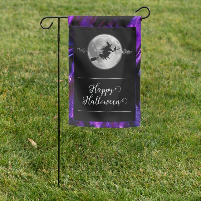 Purple Witch Silhouette Halloween Garden Flag (In SItu)