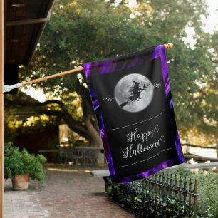 Purple Witch Silhouette Halloween House Flag