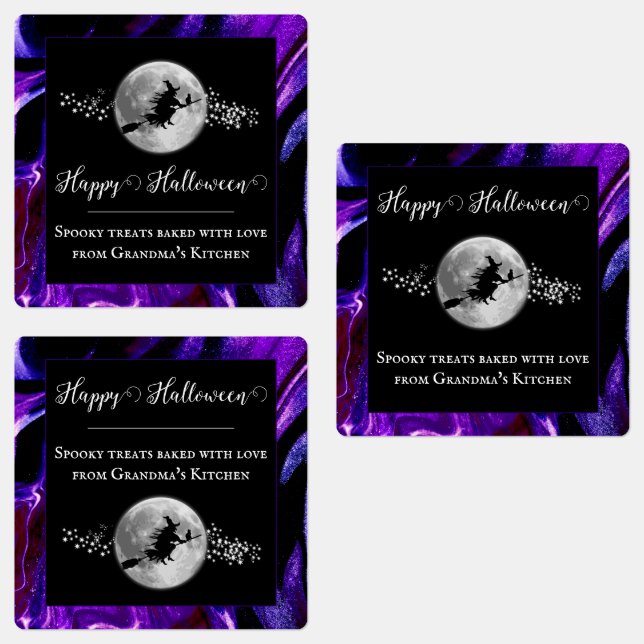 Purple Witch Silhouette Halloween Labels (Group)