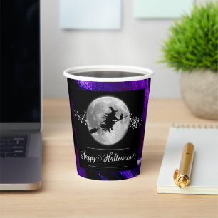Purple Witch Silhouette Halloween Paper Cups