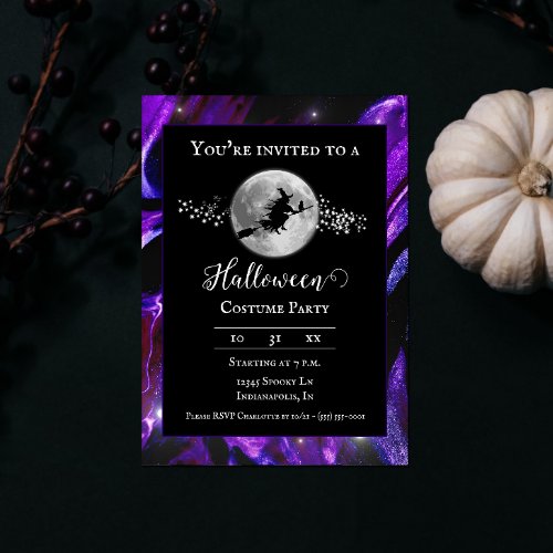 Purple Witch Silhouette Halloween Party Invitation