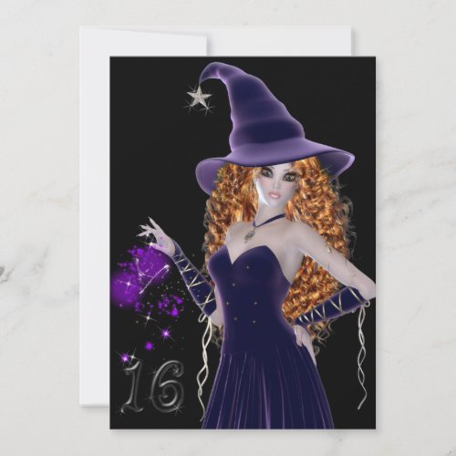 Purple Witch Sweet 16 Birthday Invitation