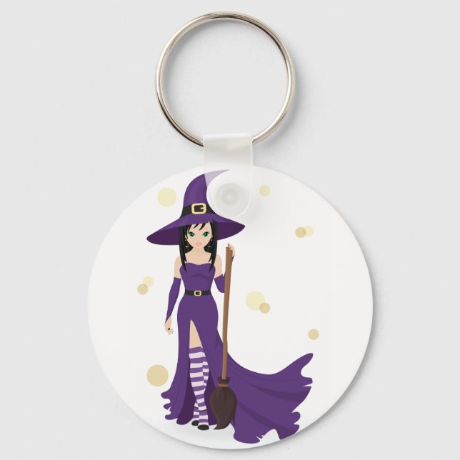 Purple Witch with Broom  Keychain (Front)