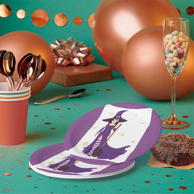 Purple Witch with Broom  Paper Plates (Creator Uploaded)