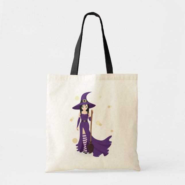 Purple Witch with Broom  Tote Bag (Front)