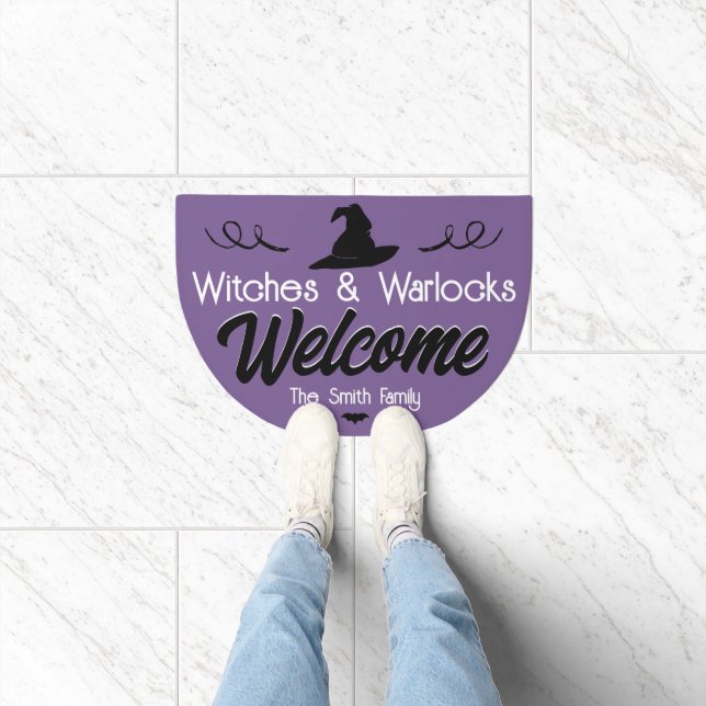 Purple Witches & Warlocks Welcome Halloween Doormat (Indoor)