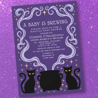 Purple Witchy Baby is Brewing Baby Shower Invitation