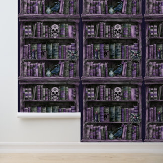 Purple Witchy Bookshelf Wallpaper