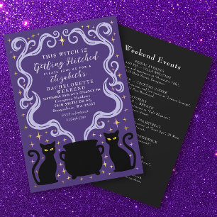 Purple Witchy Getting Hitched Bachelorette Weekend Invitation