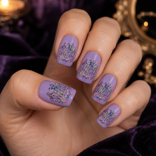 Purple Witchy Magic Black Cat Halloween Minx Nail Art