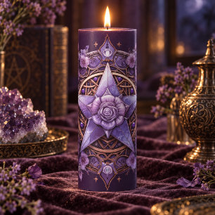 Purple Witchy Rose Pentacle Candle