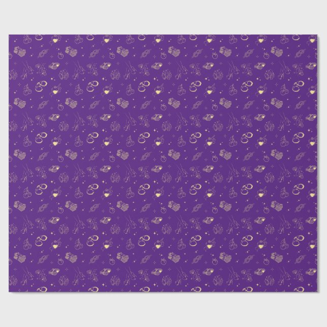Purple Witchy S3xy Gold Icons Pattern Wrapping Paper (Flat)