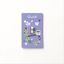 Purple with an Owl flowers hearts and a name Light Switch Cover