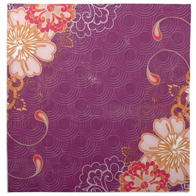 Purple with Big Flowers Cloth Napkins (Front)