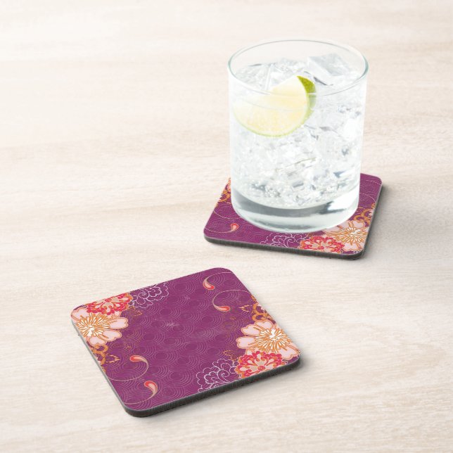 Purple with Big Flowers Coasters (Right Side)