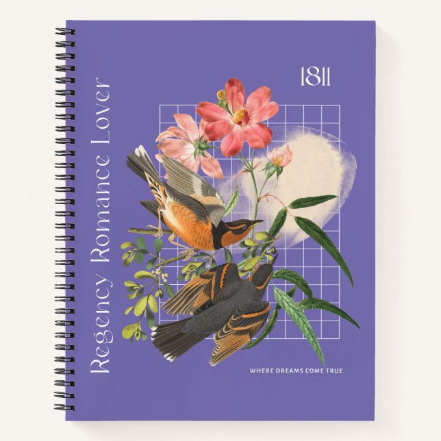 Purple with birds and flowers motif notebook (Front)