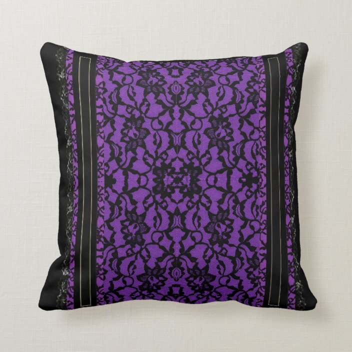 Purple with Black Lace Throw Pillow