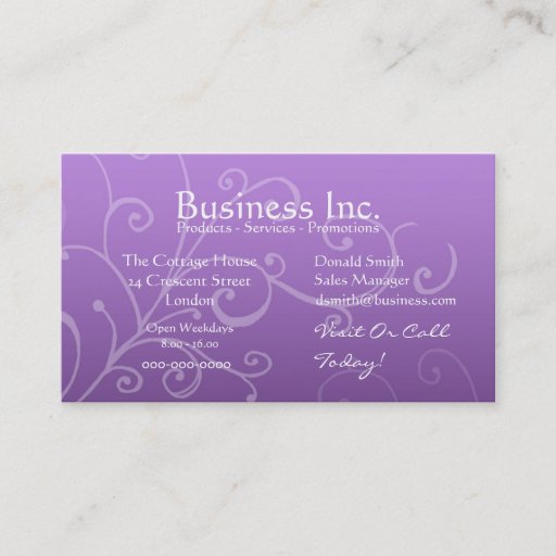 Customizable Purple with Decorative Swirl Business Card