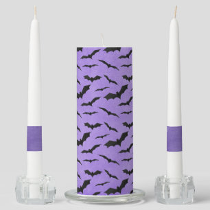 PURPLE WITH FLYING HALLOWEEN BLACK BATS UNITY CANDLE SET