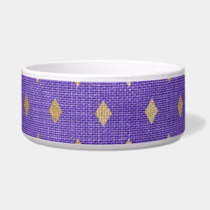 PURPLE WITH GOLD DIAMOND PATTERN DOG/CAT BOWL