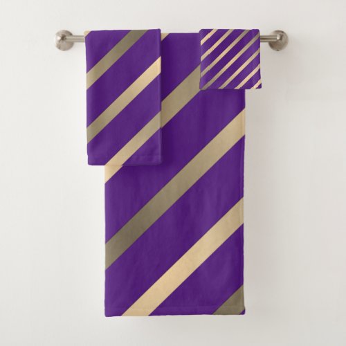 Purple with gold stripes bath towel set
