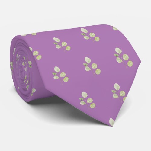 Purple with Green Leaves wedding Neck Tie
