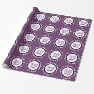 PURPLE with HEARTS 30th Birthday Custom Name V6 Wrapping Paper